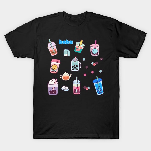 Cute Kawaii Boba Bubble Tea T-Shirt by CeeGunn